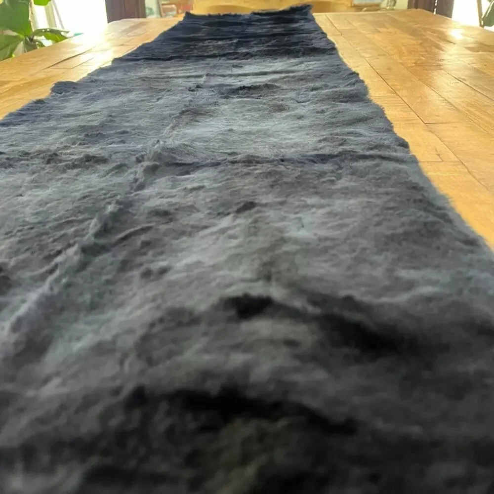 Black Rabbit Fur Shawl Shoulder Wrap Navy Blue Lined 16 in x 70 in